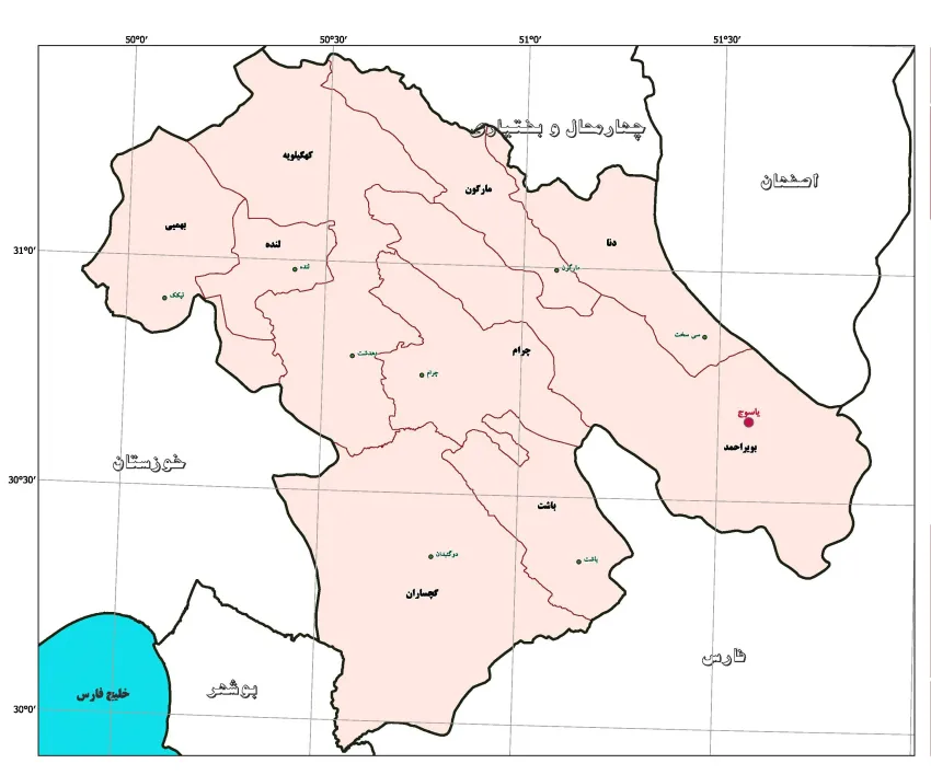 استان کهگیلویه و بویراحمد؛ دیاری با چهار اقلیم نقشه استان کهگیلویه و بویراحمد