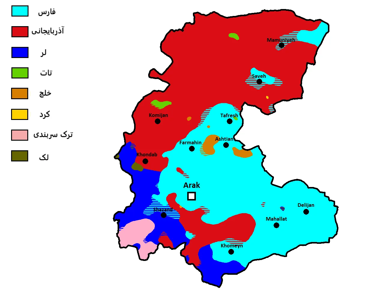 استان مرکزی:قلب تپنده صنعت ایران Markazi_Province_Ethnic_Map 1