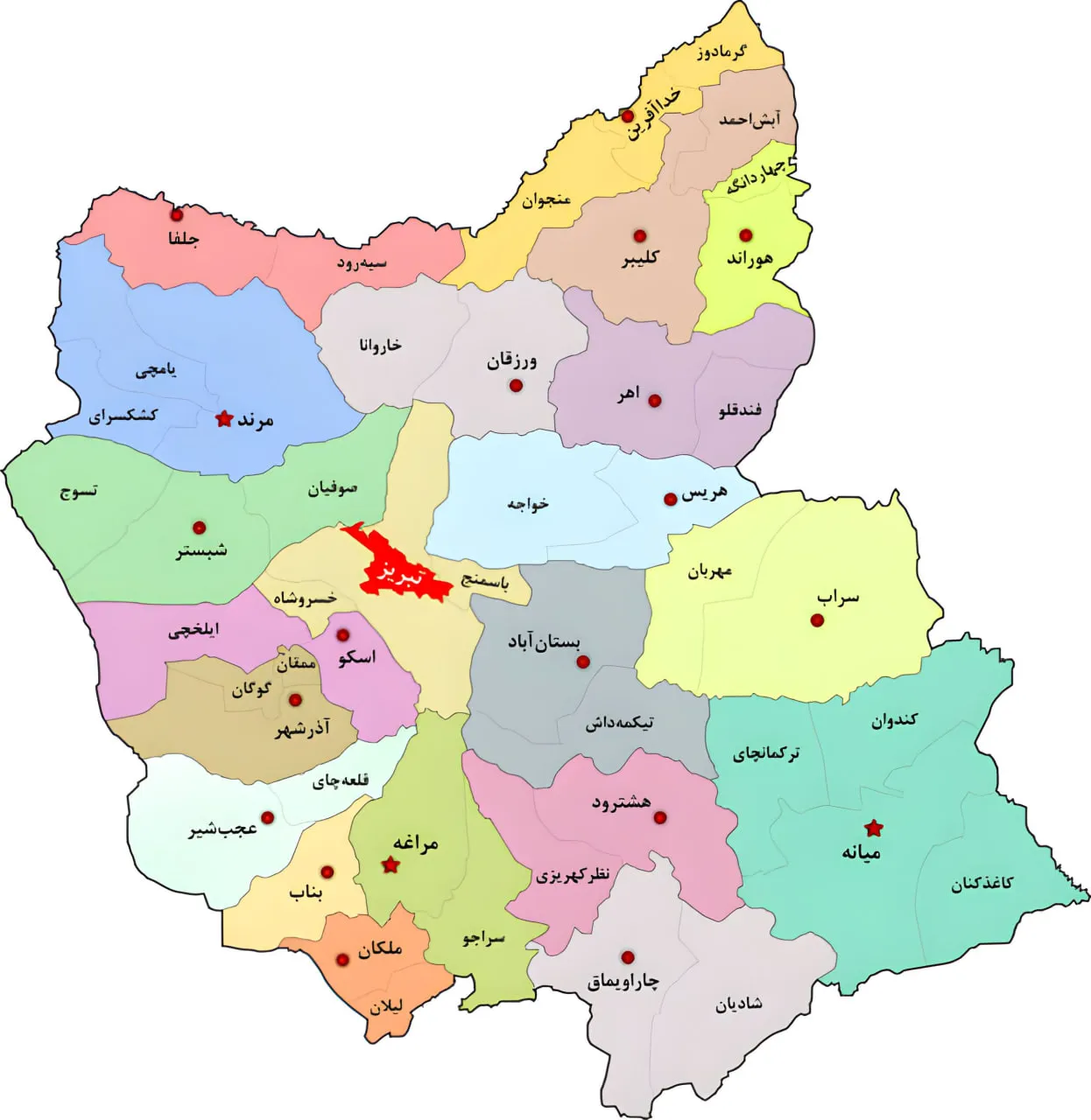 استان آذربایجان شرقی: پایتخت چرم و صنایع دستی نقشه آذربایجان شرقی